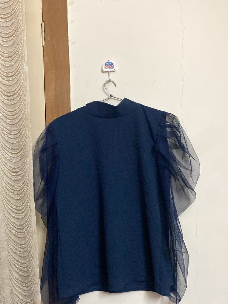 Navy Top with Mesh Sleeves