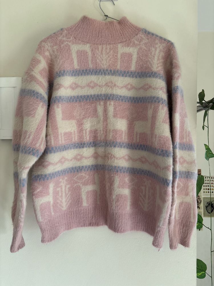 Pink Llama Pattern Sweater