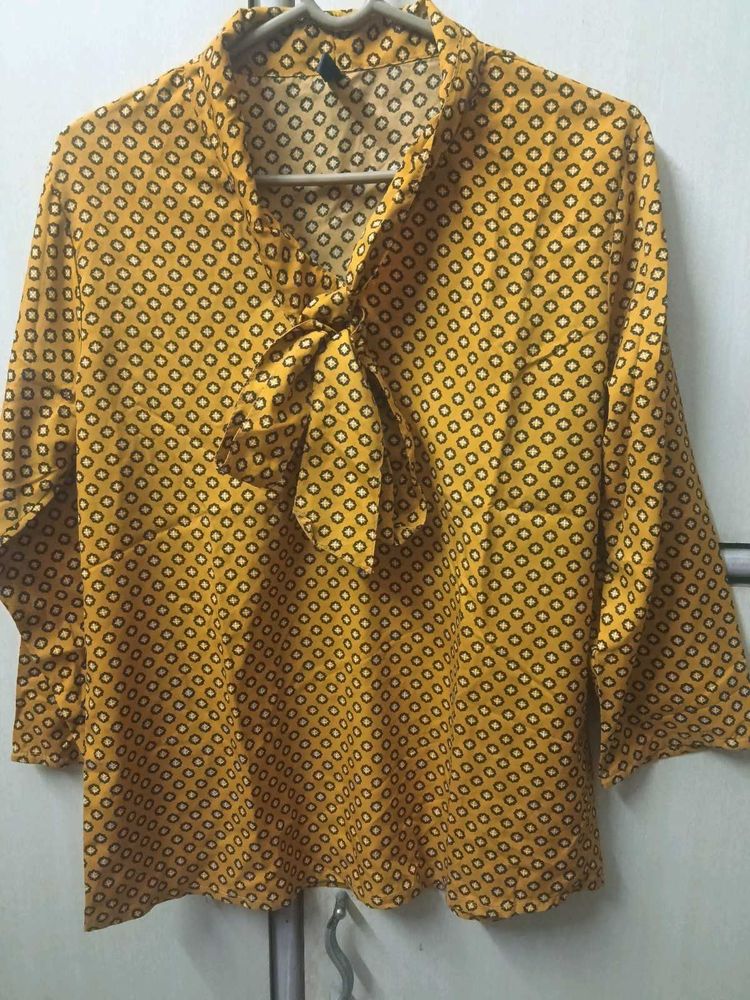 Patterned Tie Neck Blouse