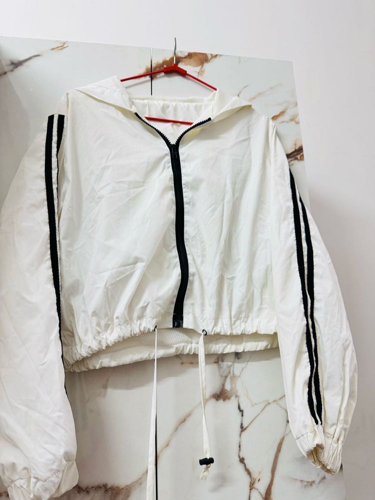 White Striped Cropped Jacket