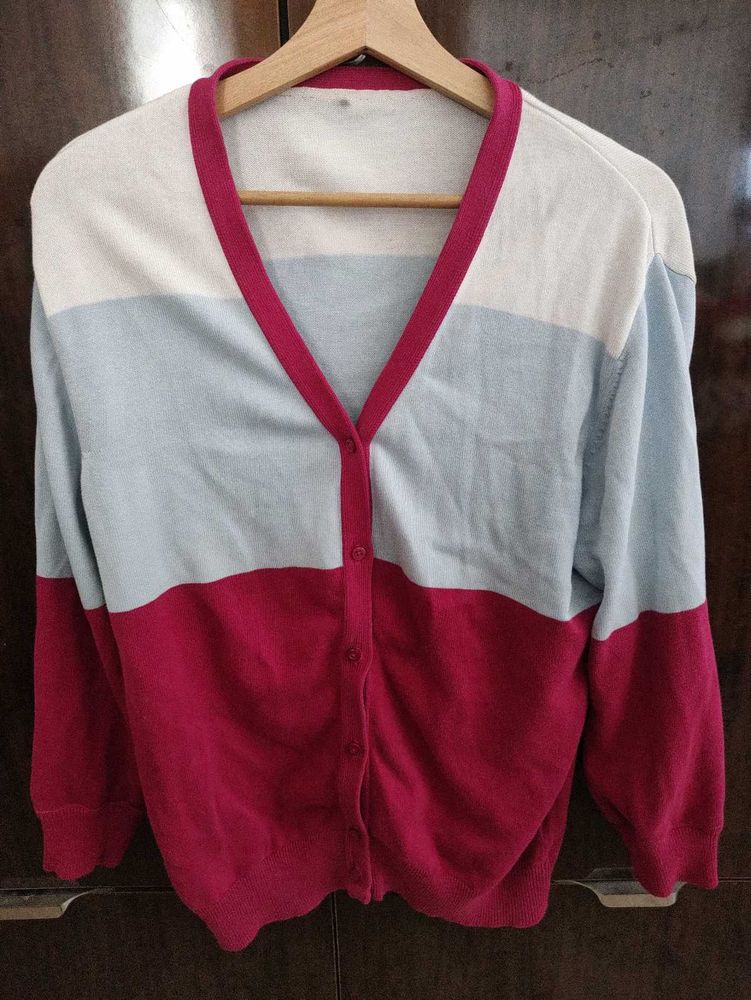 Color Block Full Sleeve Cardigan for Women