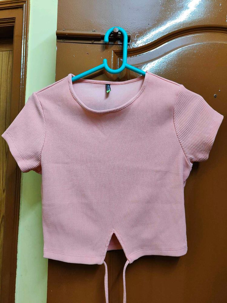 Pink Tie-Front Crop Top