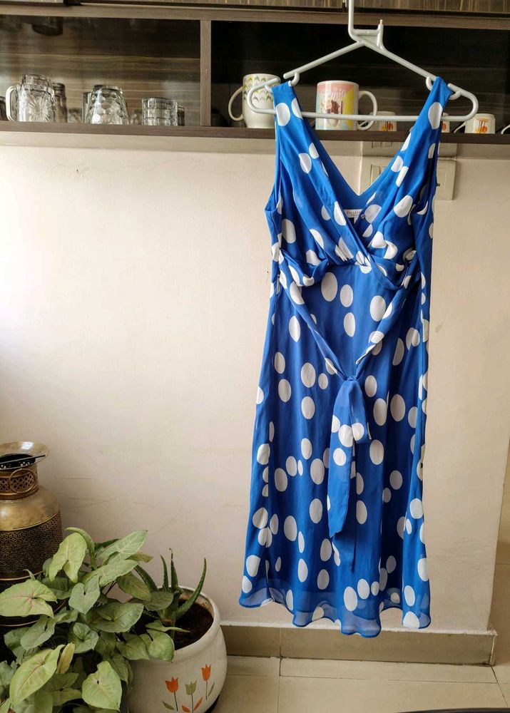 Blue Polka Dot Wrap Dress