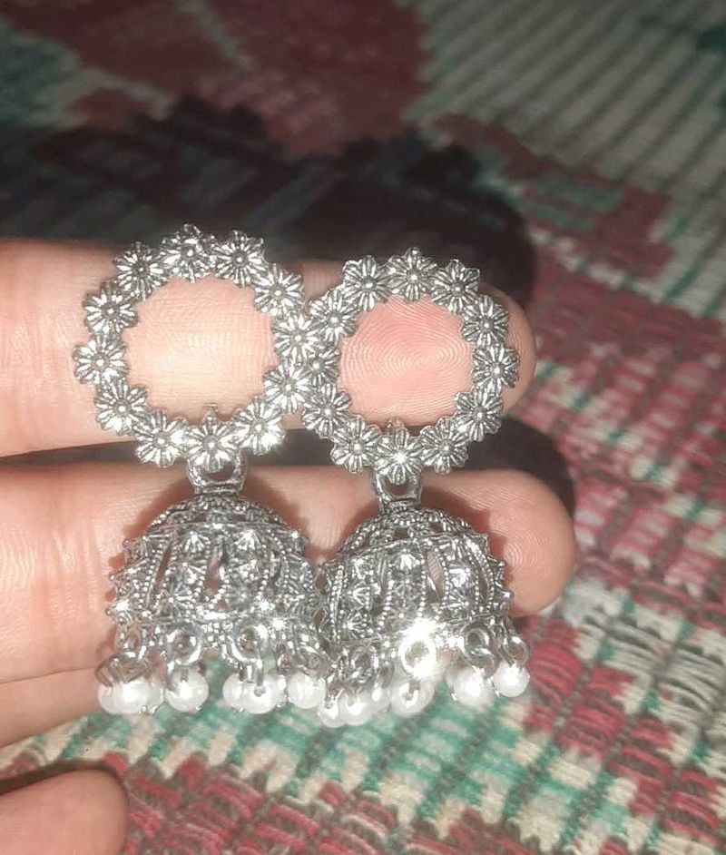 Silver Jhumka Earrings