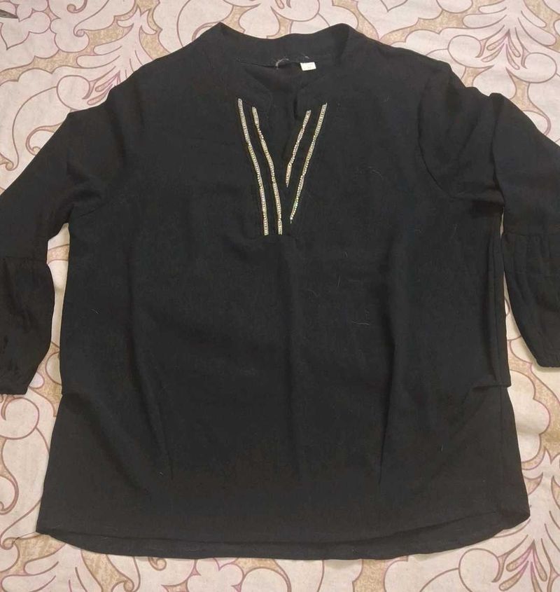 Black Blouse with Embellished Detail