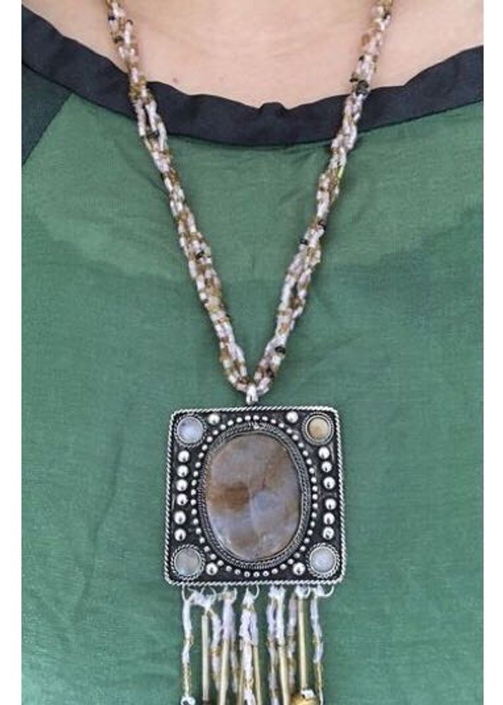 OOAK Beaded agate tassel Necklace