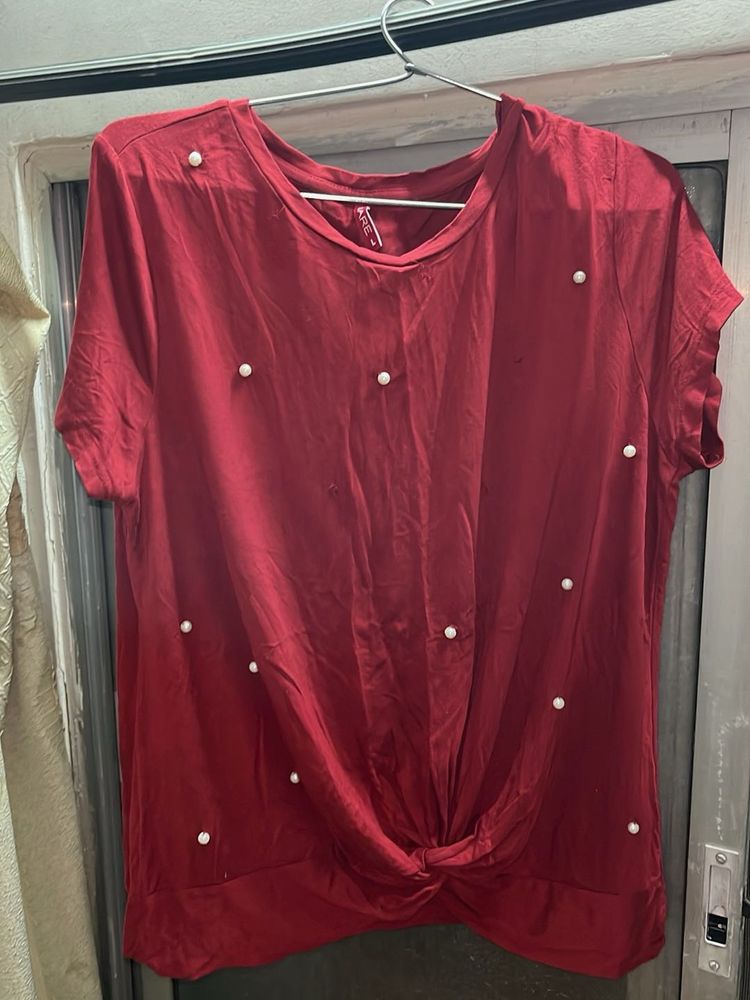 Red Pearl Embellished Top