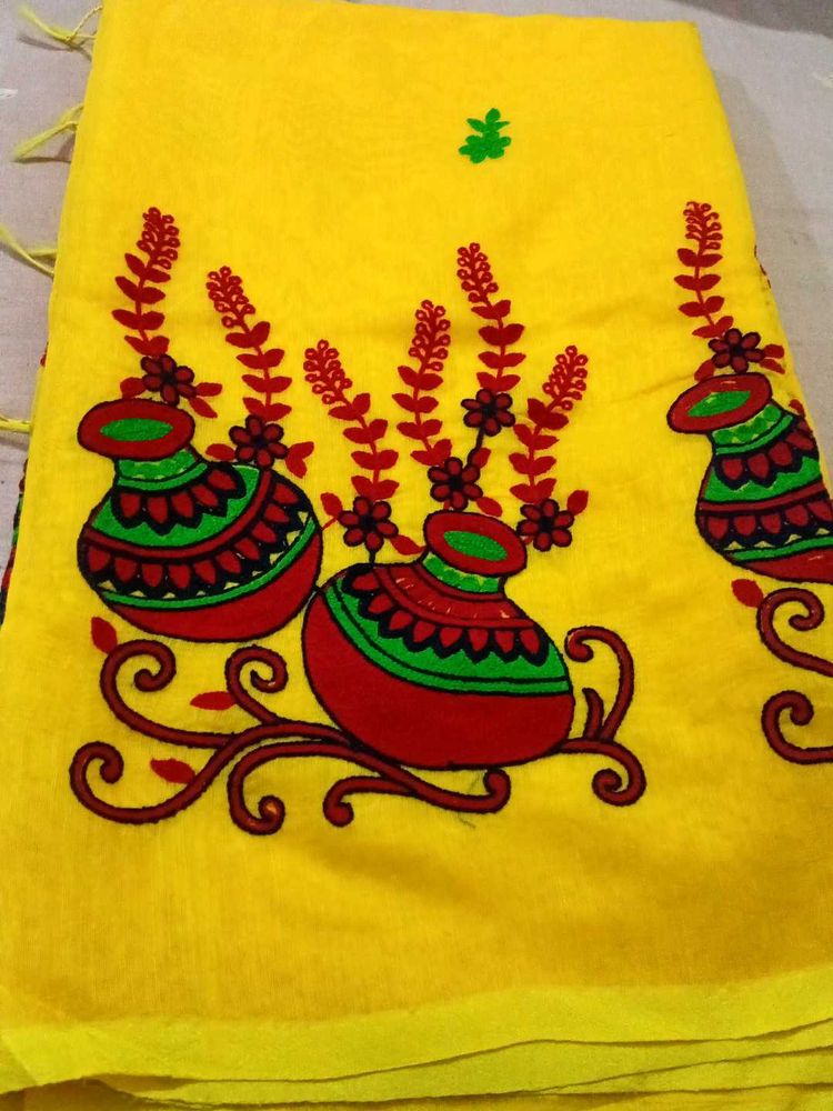 Yellow Hand-Painted Saree