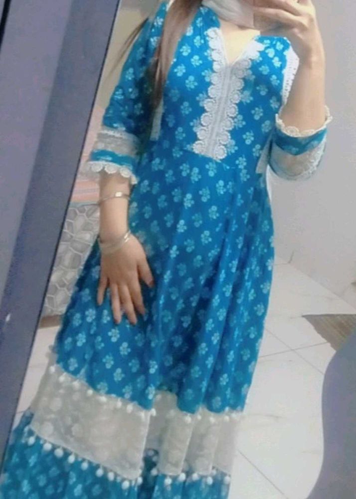 Sky Blue Floral Anarkali Kurta