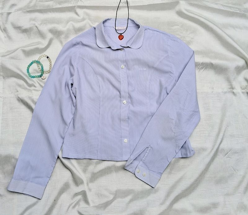Printerest Blue Cropped Striped Shirt 💙👕