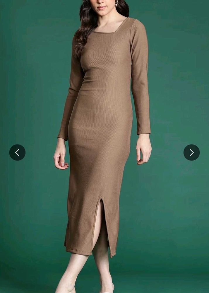 Brown Bodycon Midi Dress