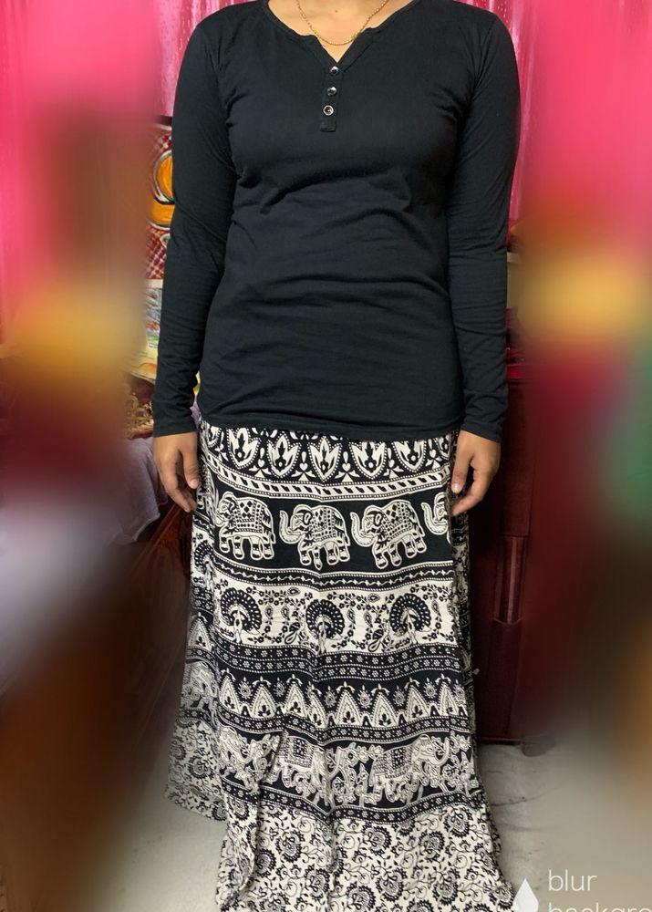 Black And White Free Size Cotton Skirt