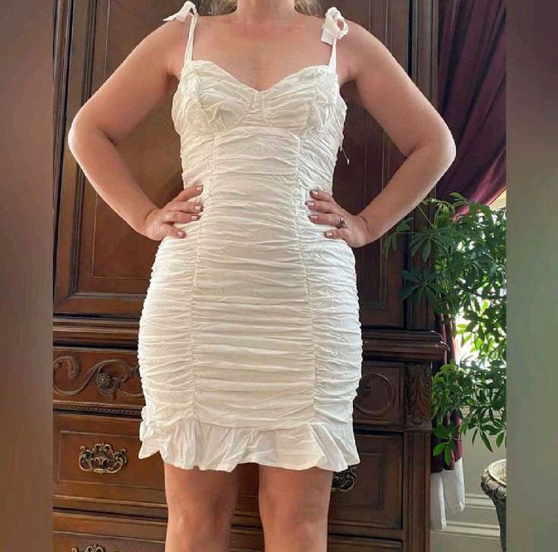 White Ruched Mini Dress