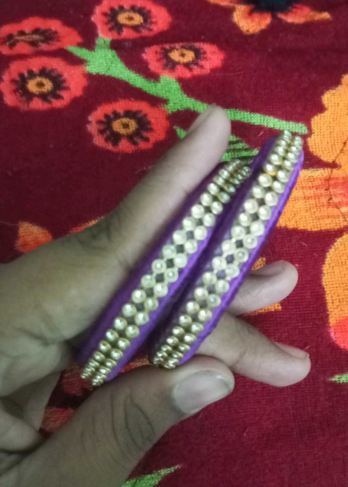 Purple &amp; Gold Beaded Bangles - Set of 2