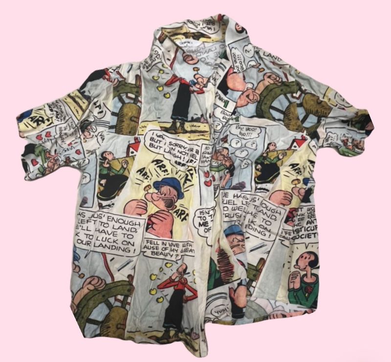 Popeye Comic Print Shirt Y2k
