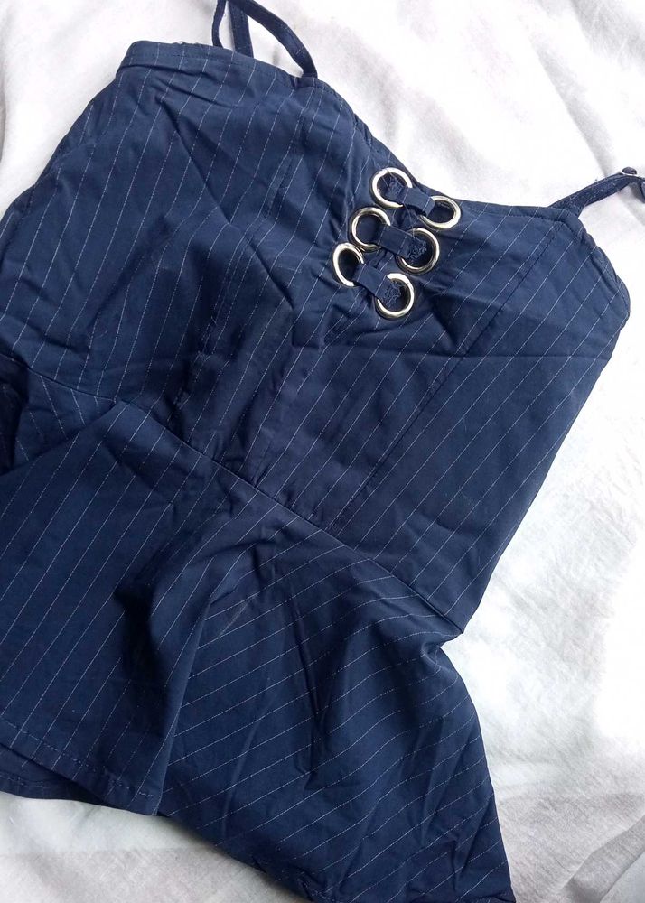 Blue Pinstripe Peplum Tank Top