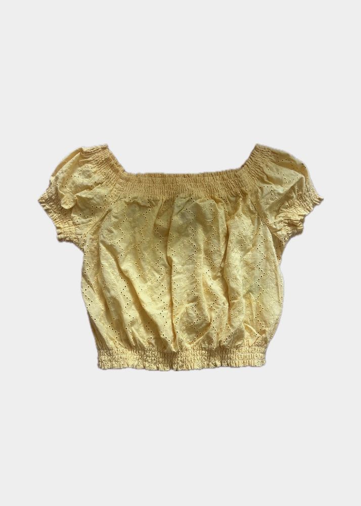 yellow off shoulder crop top