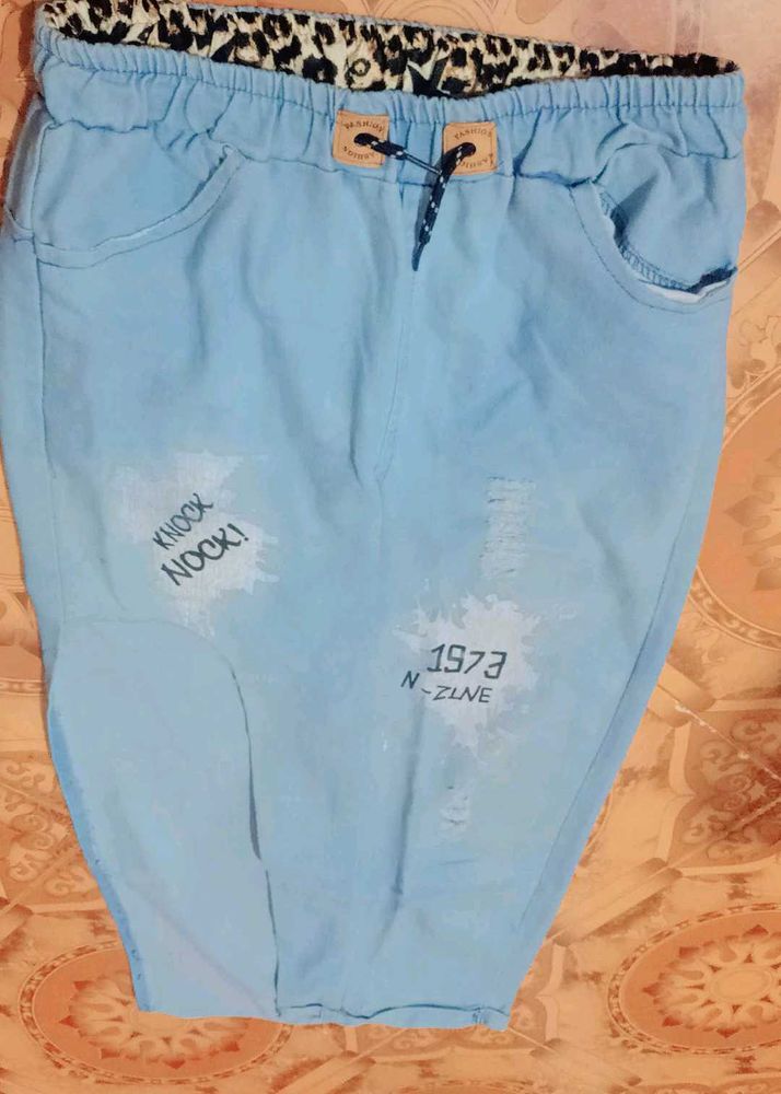 Blue Graphic Print Shorts