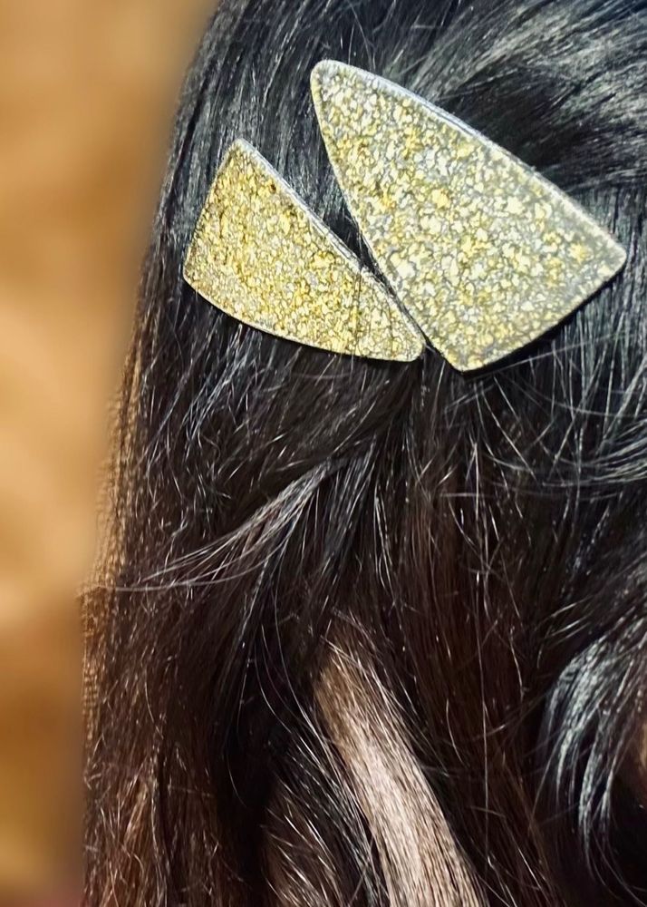 Triangle Hair Clips - Gold &amp; Green