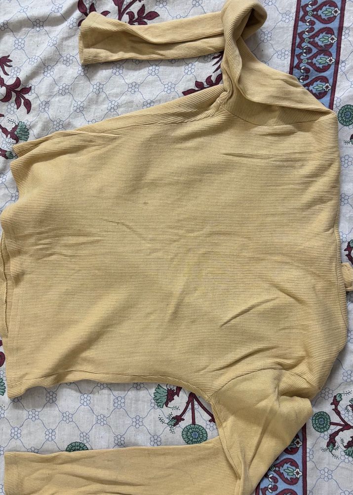 Yellow Ribbed Wrap Top