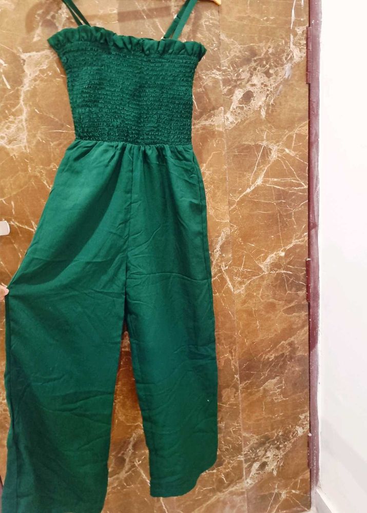 Green Smocked Jumpsuit