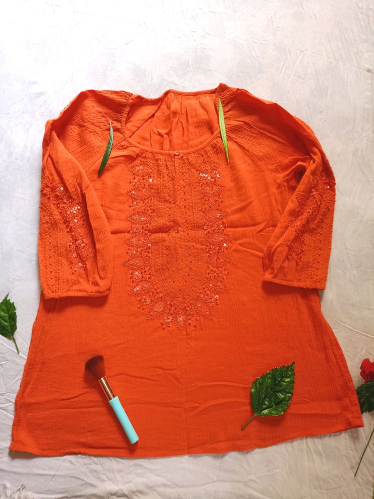 Orange Colour Embroidery Top