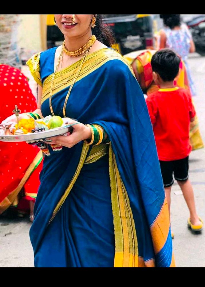 Elegant Blue Pure Irkal Saree With Blouse