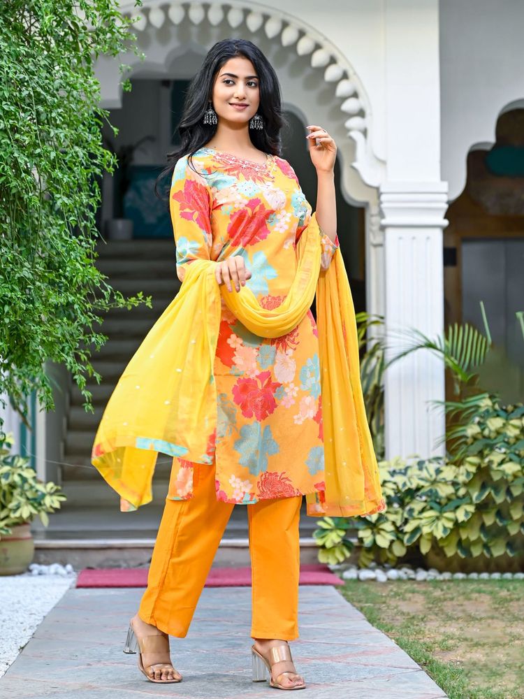 Floral Printed Kurta Set with Dupatta