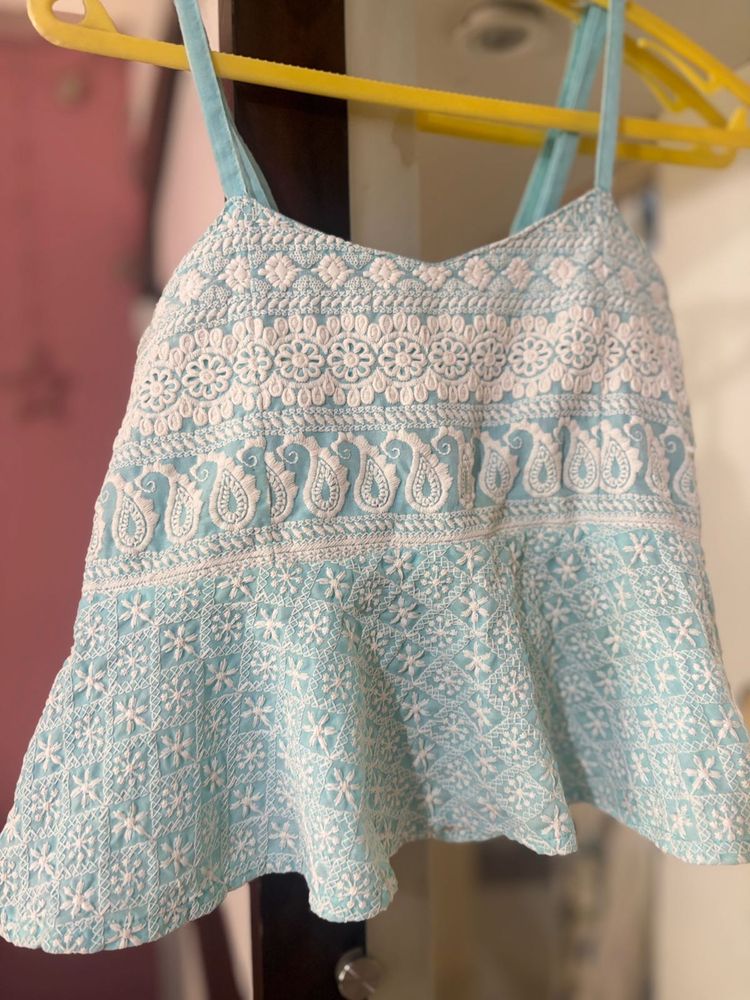 Cute Blue Embroidered Top