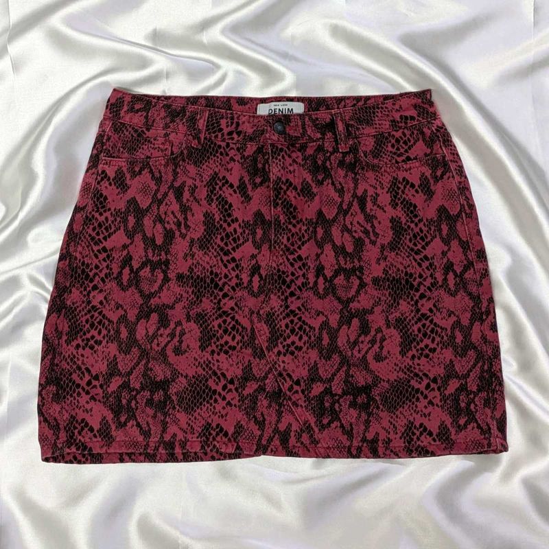 Snake Print Denim Skirt