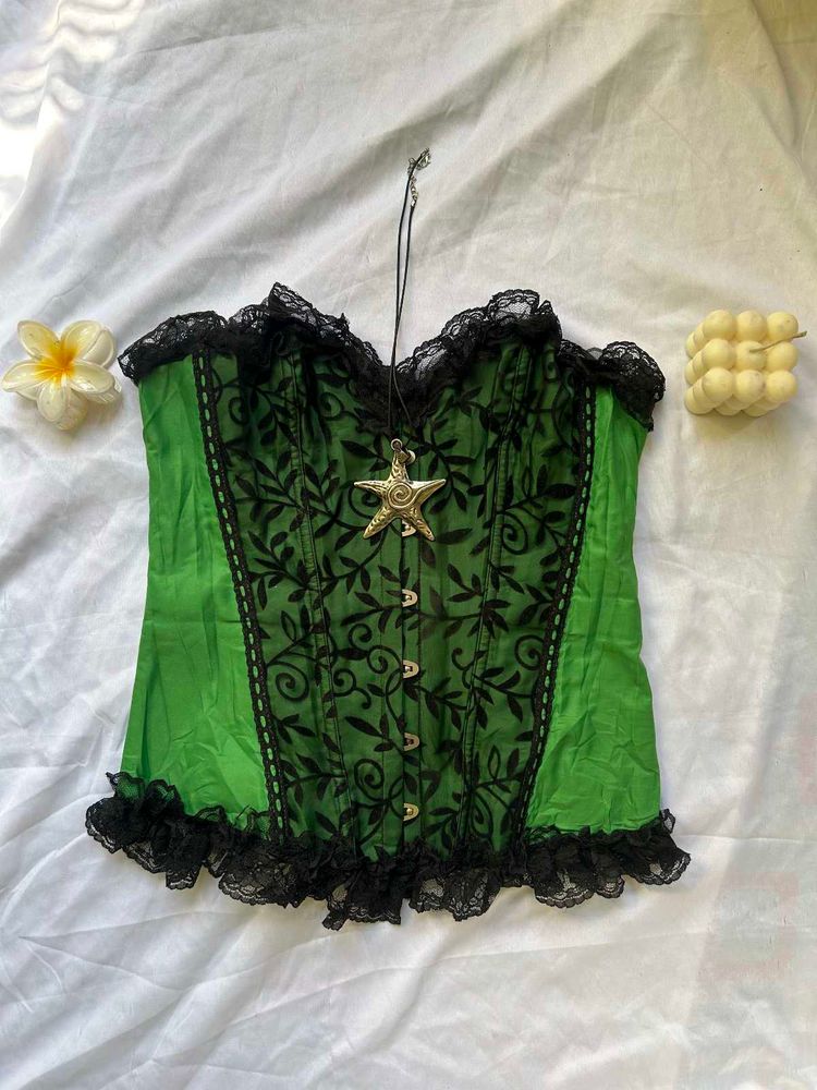 Green &amp; Black Corset Top