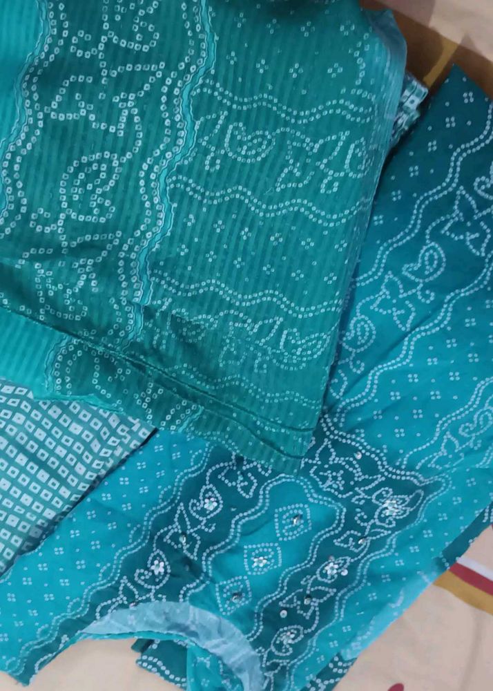 Teal Bandhani Dress Material