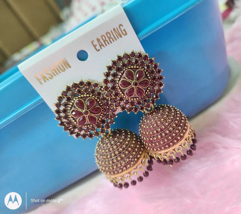 TRADITIONAL MAROON EARRINGS/JUMKA