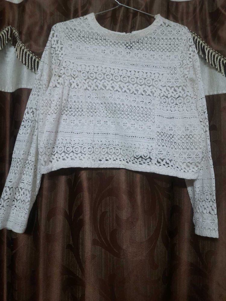 White Lace Long Sleeve Top