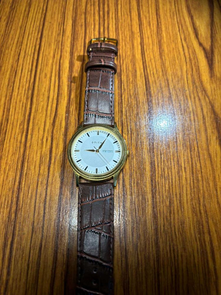 Titan Men Lether Watch With Brown Strap New Condit