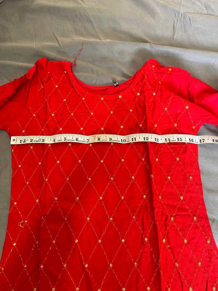 Red New Kurta With Golden Work