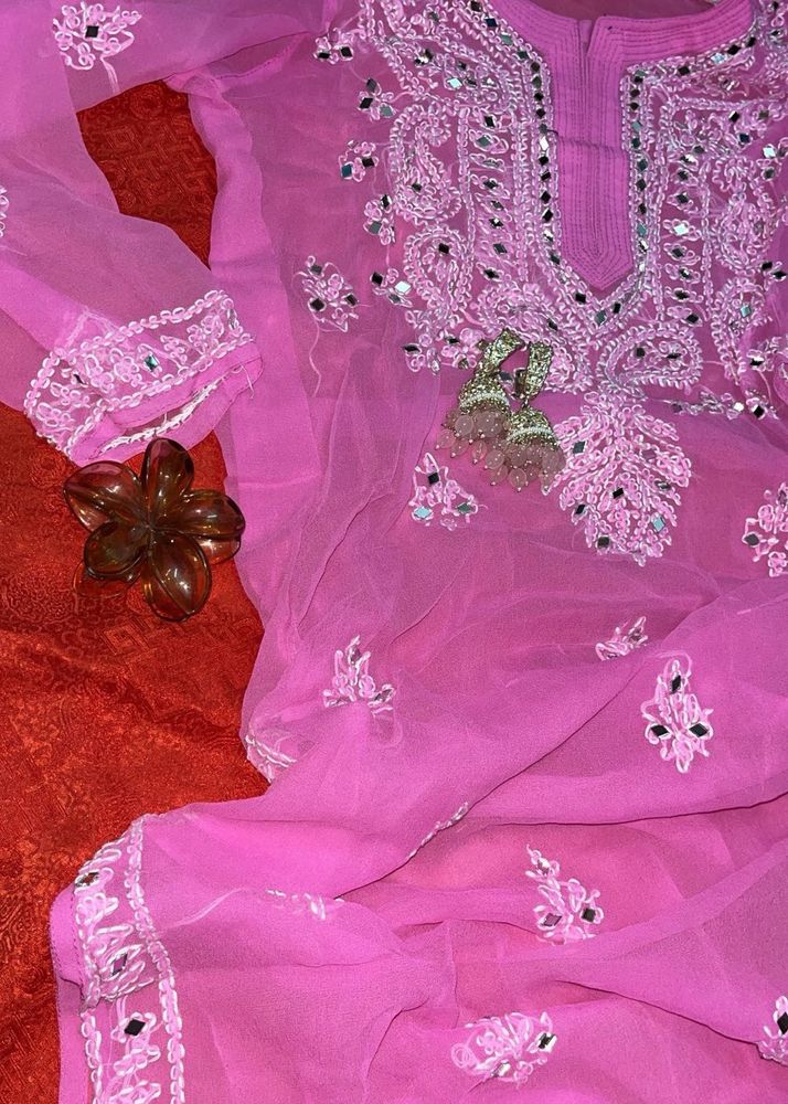 Pink Embroidered Kurta