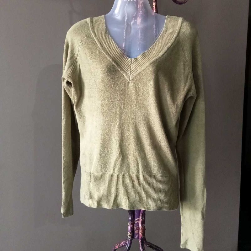 Green V-Neck Knit Sweater
