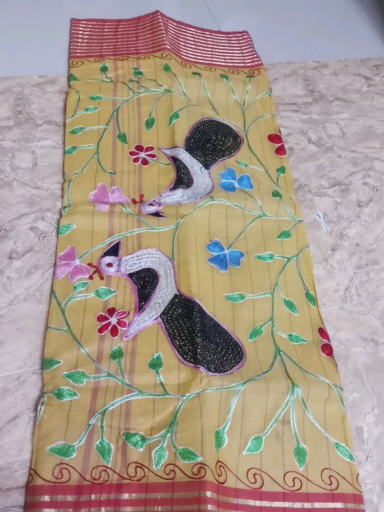 Bengal Cotton Saree With Hand Embroidery