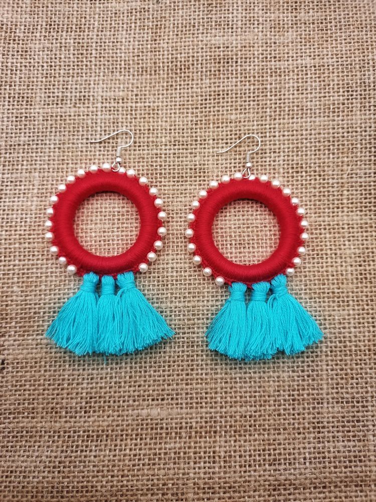 Red And Light Blue Tassel Earring