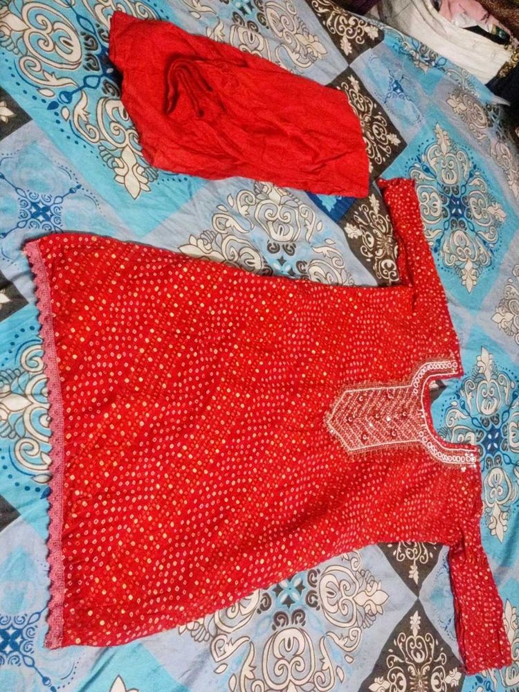 Red Embroidered Kurta Set