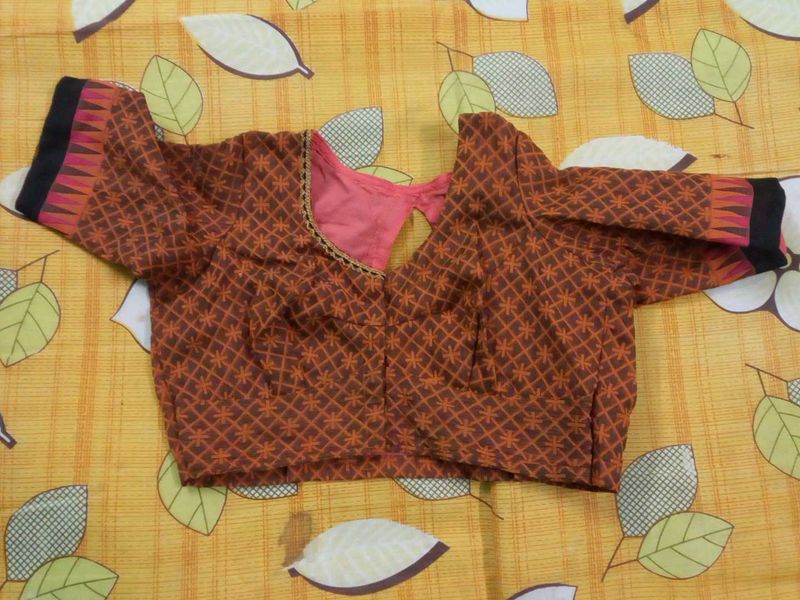 Orange &amp; Black Stitched Blouse