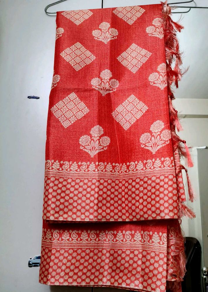 Coral Colour Silk Statement Dupatta