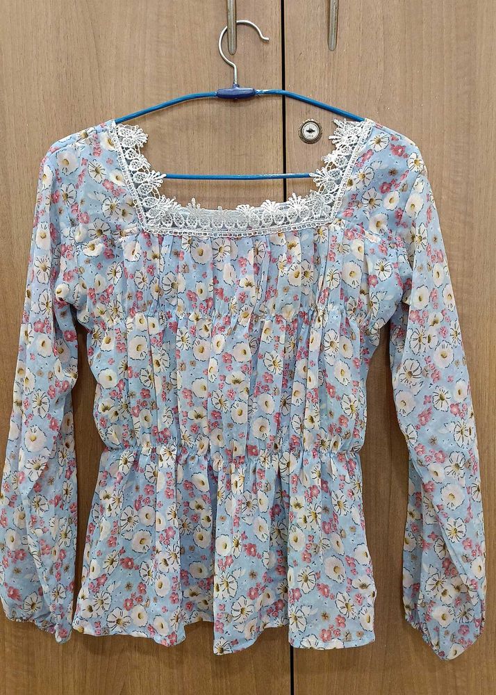 Floral Lace Trim Summer Top