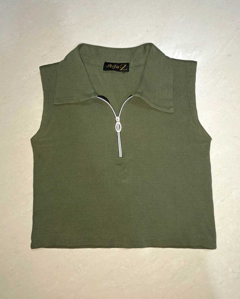 Olive Green Crop Tshirt