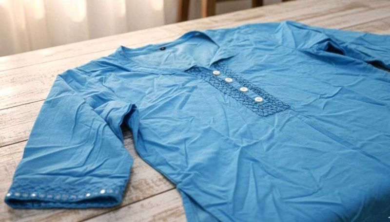 Blue Cotton Blend Kurta