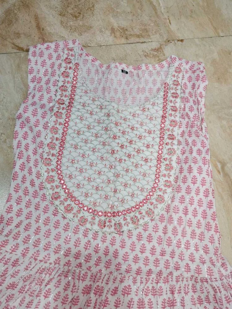Pink &amp; White Printed Sharara