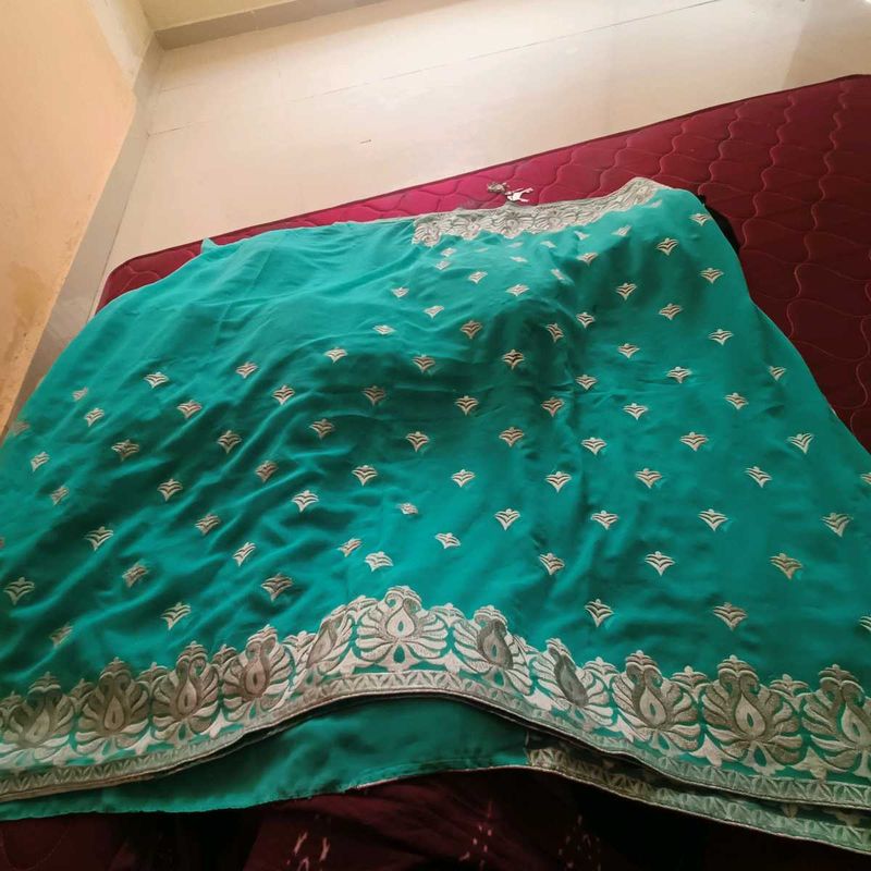 Georgette Embroidery Saree With Stitch Blouse