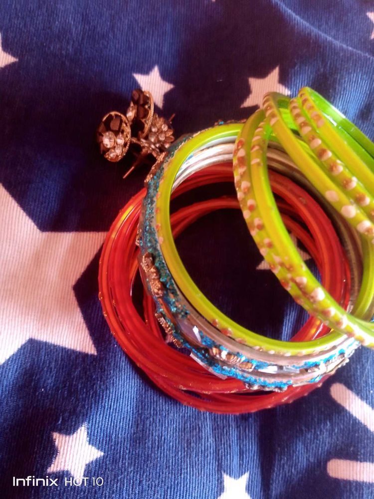 bangles and two earrings combo