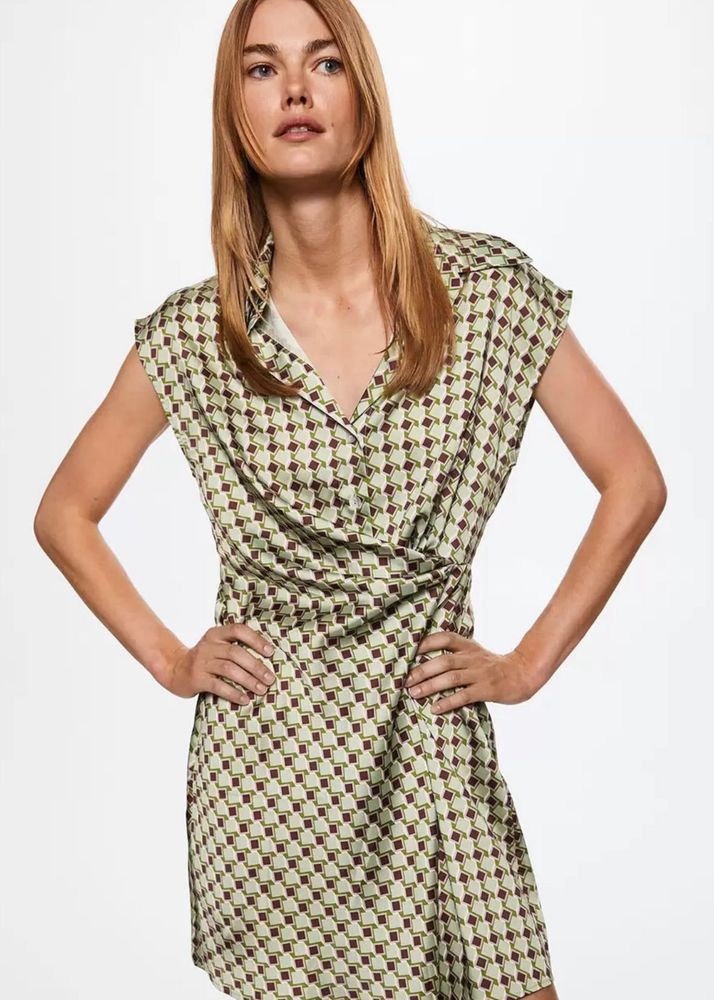 MANGO Green Sustainable Printed Mini Dress